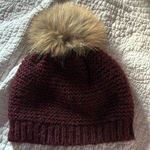 Rudsak winter beanie. With real fur. Wine color yarn.